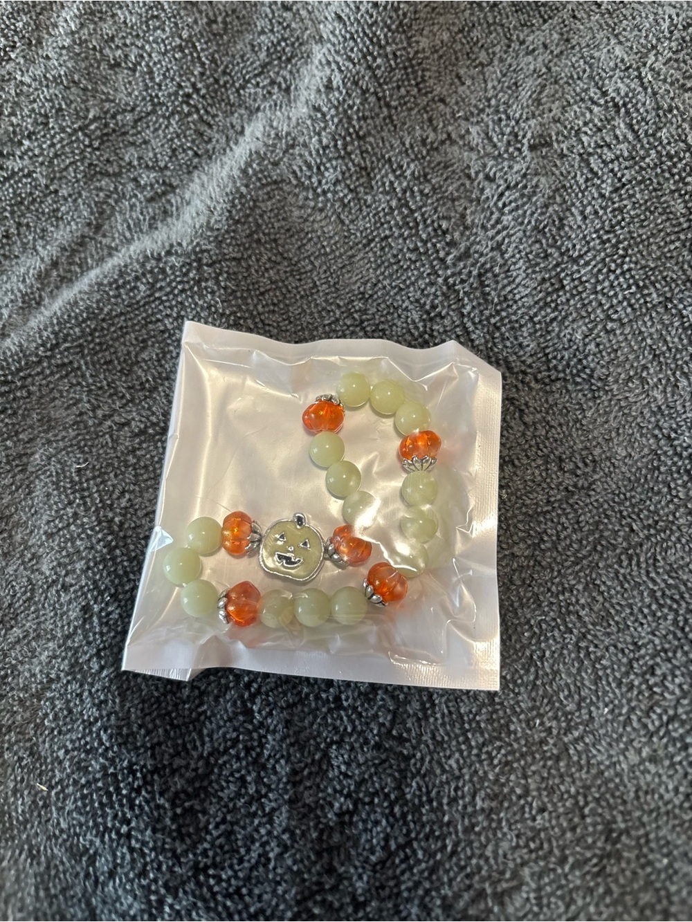 Kids Pumpkin Charm Beaded Bracelet - Green and Orange